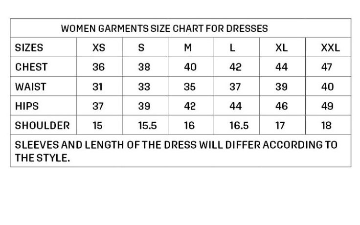 Product size chart image